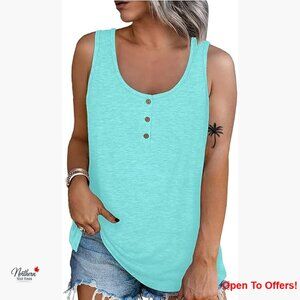 Polyester Blend Henley Tank Top Scoop Neck Sleeveless Tunic